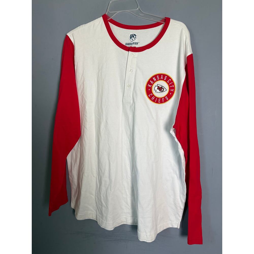 Hands High Kansas City Chiefs Long Sleeve Henley Shirt Red White Size 2XL